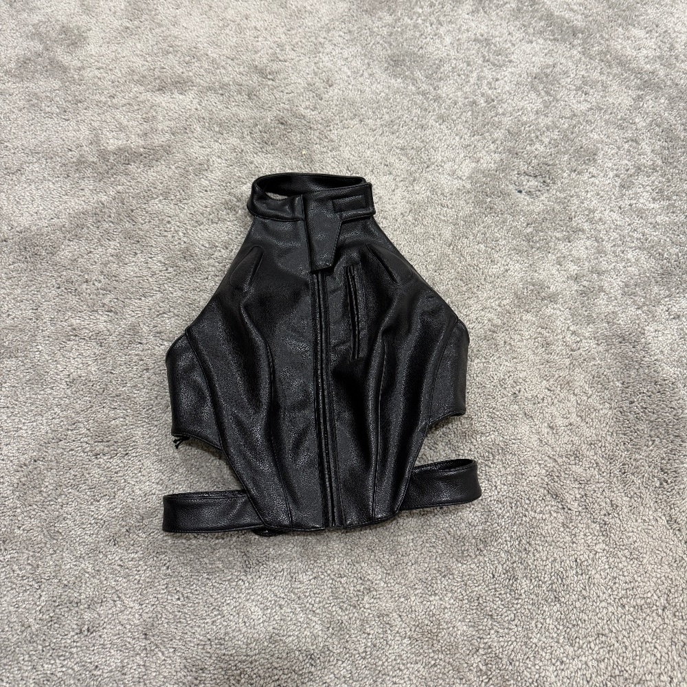 NWT KHY Faux Leather Open Back Top